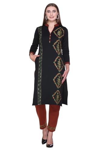 Image of Rosary Women's Woolen Winter Embroidered Kurta with Palazzo Pant | Warm Ethnic Suit Set - 2 Piece Outfit