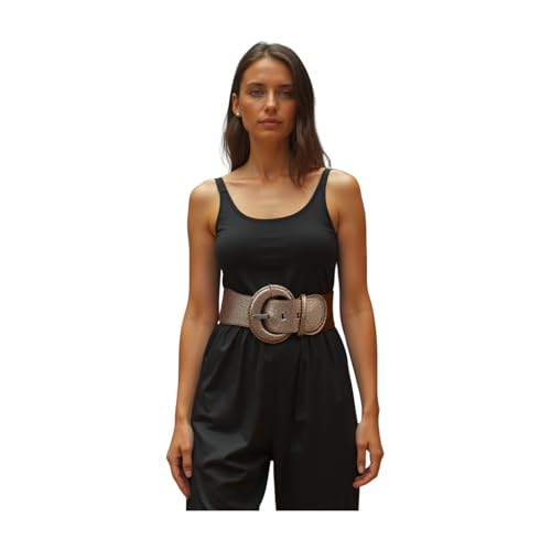 Trendy Fashion Jewelry Women Wide Belt Hip Waist Sparkling Glitter Bronze Bling Fabric S M Brown3