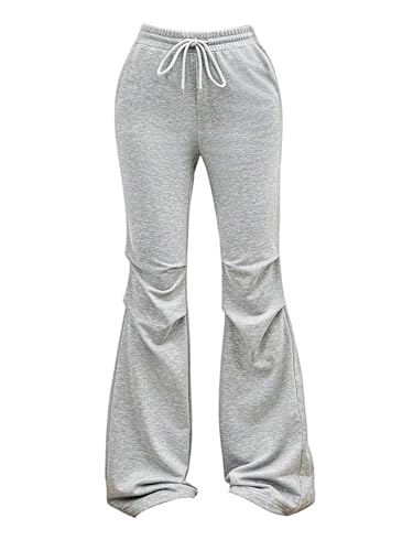 OYOANGLE Girl's Flared Sweatpants Drawstring Waist Ruched Bell Bottom Trousers Workout Pants