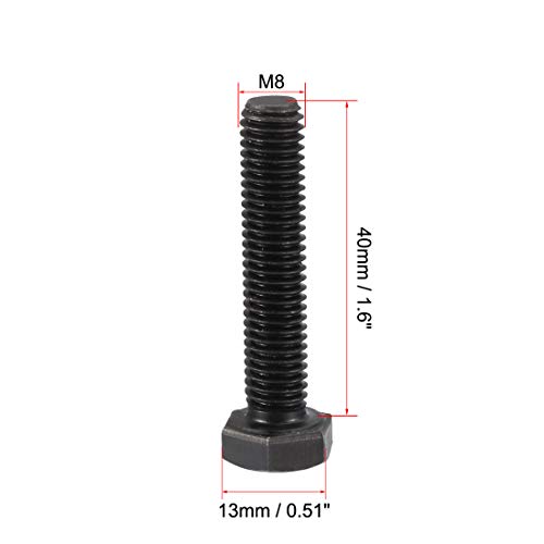 Image of uxcell M8x40 mm Hex Head Left Hand Screw Bolts Fastener Carbon Steel Black 2pcs
