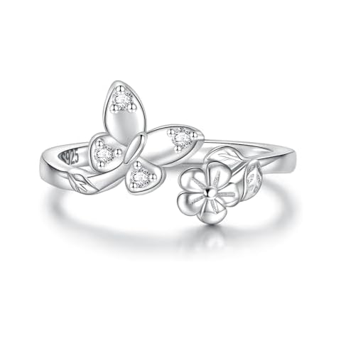 925 Sterling Silver Toe Rings for Women Boho Adjustable Mid Finger Rings Summer Vacation Ocean Beach (Butterfly & flower) Cover