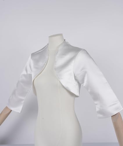 Image of Fitted Wrap Bolero Style Bridal Wedding Satin with 3 /4 Sleeve