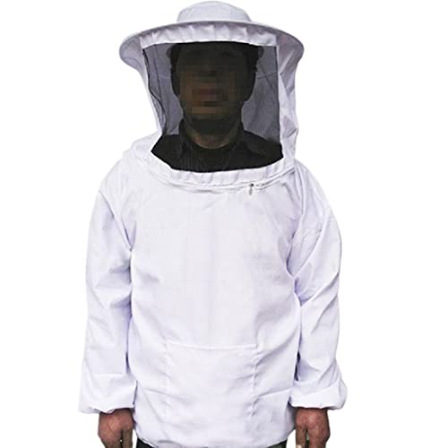 Unisex Bienenzucht Jacke Imkeranzug Imkerjacke mit Schleier und Kapuze Bienenzucht Schutzkleidung Imkerei Kleidung - Weiß