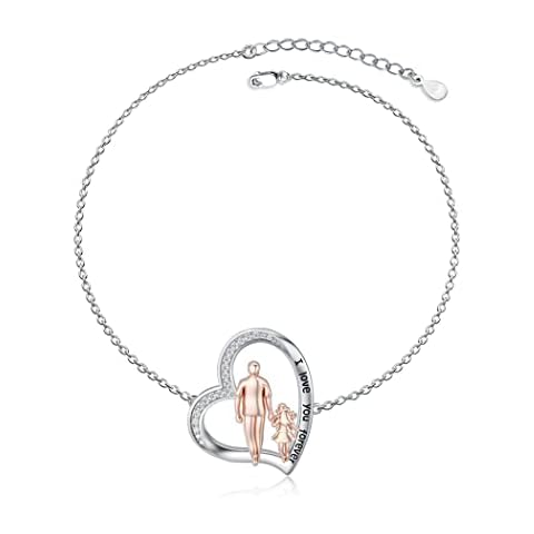 Father Daughter Bracelet 925 Sterling Silver Dad Daughter Love Heart Pendant Bracelet Birthday Jewellery Gifts for Women Girls Daughter Cover