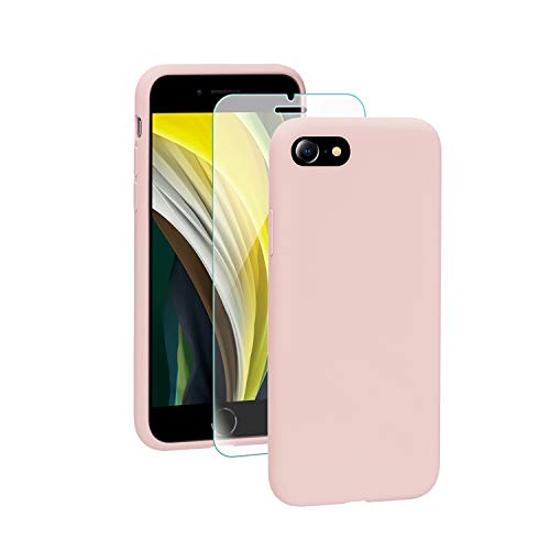 SmartDevil Funda iPhone SE 2020+Protector de Pantalla, [Totalmente Protectora] Funda de Goma de Gel de Silicona Líquida a Prueba de Golpes Suave.ELA Microfibra Funda iPhone SE 2020-Rosado