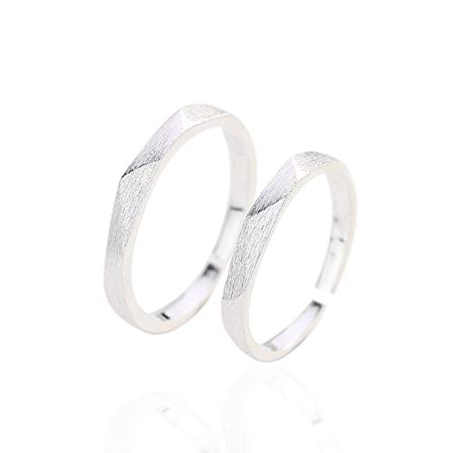 Alliance mariage argent mat 2PCS : bague géométrique homme femme réglable