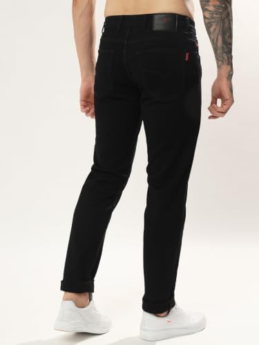 Image of Cotton Comfort Fit Jeans for Men | Full-Length Solid Denim Pants with Button Closure, Embroidered Design, Mid-Rise Casual Trousers for Daily | Classic Jeans for Office Bottoms (DI-249)
