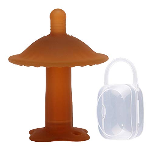 Baby Teether, Pacifier, Food Grade Nano-Silver Silicone Baby Teething Toy, Soft Infant Teether Chew Toy, Natural Organic, BPA Free, Multi-Texture Design Cute Mushroom Teether (Nano-Silver Silicone)