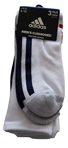 Adidas MENS Color-Block 3-Stripe Socks - Crew, 3-Pack (WHITE RED BLUE)