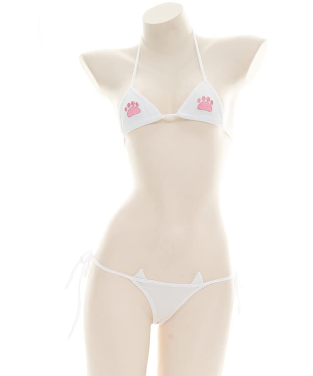 SINGUYUN Womens Sexy Micro bikini Suit Anime Bikini Cosplay Lingerie Kawaii Bra and Panty Set Cute: One Size 220white