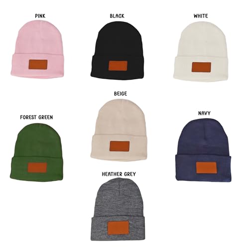 Personalized Beanie Hats, Custom Engraved Leather Patch Knitted Beanies for Infant Toddler Youth– Custom Name Winter Knit Cap for Children Black3