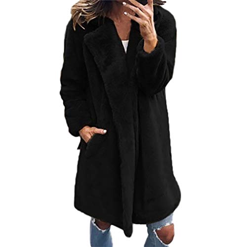 VEZAD Store Womens Warm Faux Fur Coat Jacket Fashion Padded Oversized Outerwear Black