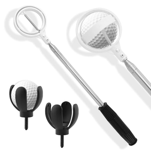 Quixleen 2025 Stretchable Stainless Steel Golf Ball Retriever, Extendable Practical Golf Ball Accessories, Ball Retriever Tool Golf with 2 Pcs Grabber Tools for Water and Bushes