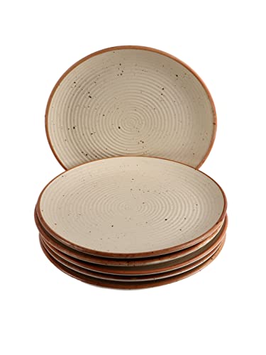 Image of miah decor Dinner Plates Ceramic Set of 6 (10 Inch) | Handcrafted Stoneware Ribbed Off White Matte Finish Plate for Dining & Gifting | Microwave & Dishwasher Safe