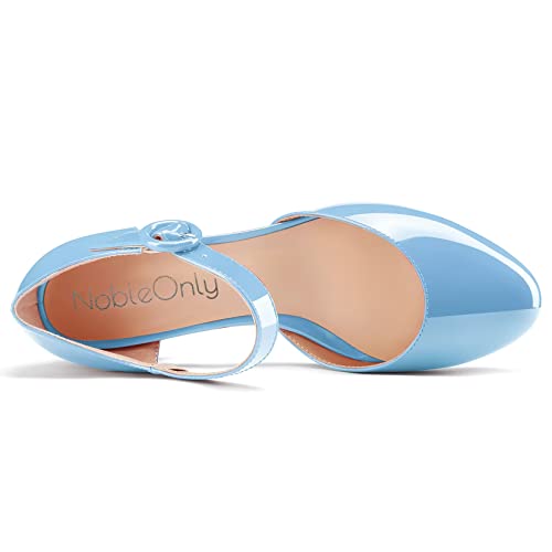 NobleOnly Women Mid Chunky Block Heel Round Toe Buckle Two-Piece Pumps Cute Dress Party Shoes 2.6 Inches Heels4