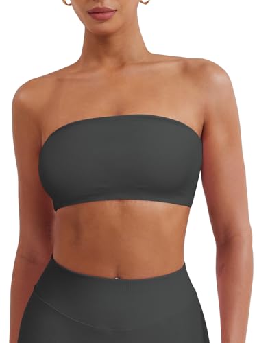 Image of YEOREO Strapless Bandeau Sports Bra for Workout Seamless Tube Top Gym Padded Wireless Bra
