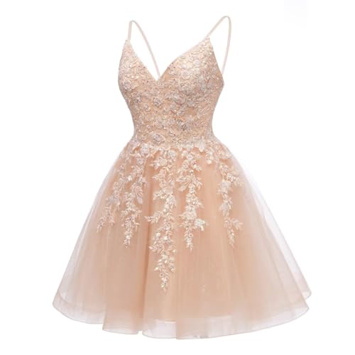 YMSHA V Neck Lace Homecoming Dresses for Teens A Line Sequin Short Prom Party Dress YMS4554