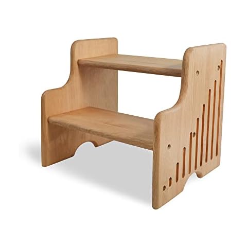 CONSDAN Step Stool, USA Grown Solid Hardwood Oak, Wooden Step Stool for Adults Kids Seniors, Bathroom Kitchen Toilet Living Room Bedroom Helper Stool (Natural Oak) Cover
