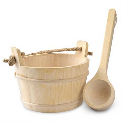 Set di secchio e mestolo per sauna Secchio da bagno di capacità da 4 litri con manico in corda naturale Accessori per sauna per uomo Donna e set di mestolo