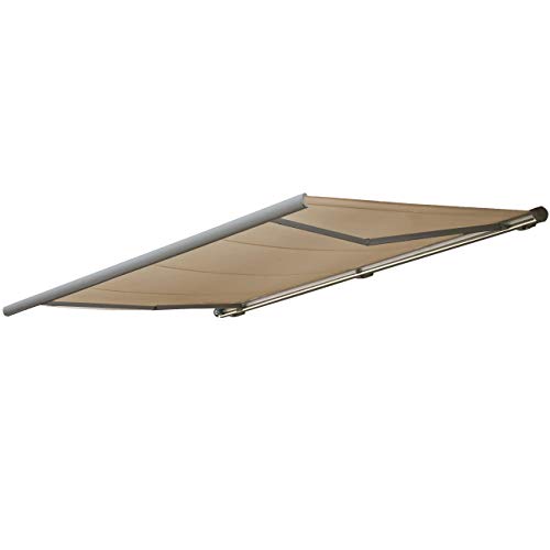 Mendler Elektrische Kassettenmarkise T124, Markise Vollkassette 5x3m - Polyester Creme, Rahmen grau