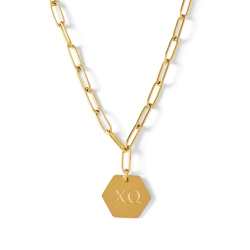 Sorority Shop Chi Omega Paperclip Necklace — CO 18K Gold Plated Sorority Gifts Necklace, Long-Lasting Chi Omega Gifts for Women