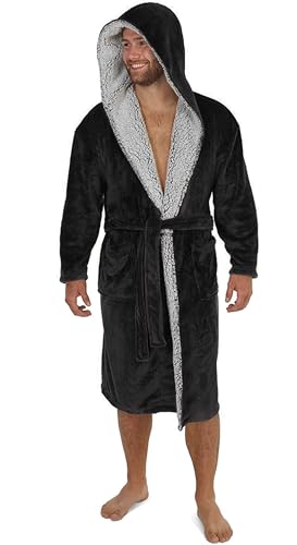 Dressing Gown Men and Teenagers - Super Soft Hooded Mens Fleece Robe - Sizes M-2XL Warm Cosy Loungewear Nightwear