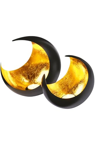 Juego de 2 portavelas de decoración moderna, diseño de luna, grande, 20 cm, dorado,...