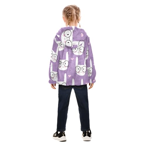 OTVEE Cute Rabbit with Glasses Kids Hoodie Jacket Fall Spring Full Zip Warm Outwear Coat4