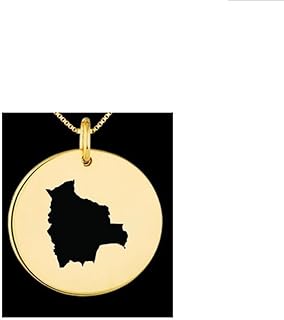 24mm Round Shape 1.5mm Thick 14k Gold Plated Sterling Silver Bolivia Map Pendant,Earth Charm, Dainty Travel Jewelry| Adventure Engraved Medallion|LKB_MAP_145