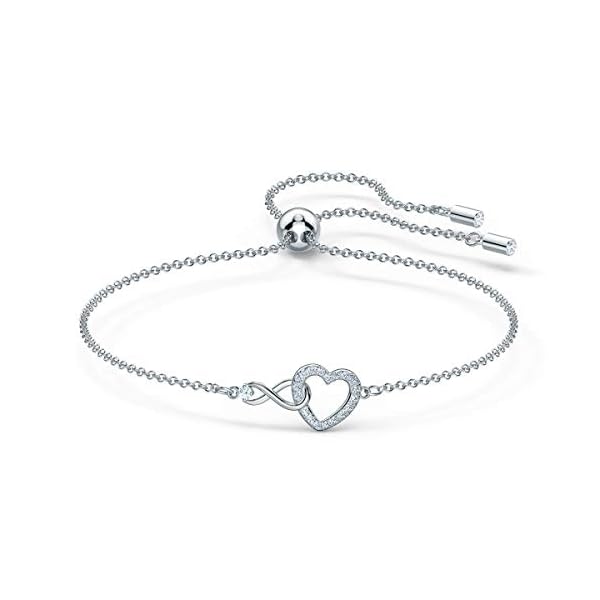 SWAROVSKI-Womens-Infinity-Heart-Jewelry-Collections-Rose-Gold-Tone-Rhodium-Finish-Clear-Crystals Swarovski Infinity Heart Bracelet with White Crystals, Infinity Symbol and Heart Intertwined on a Rhodium Plated Adjustable Chain