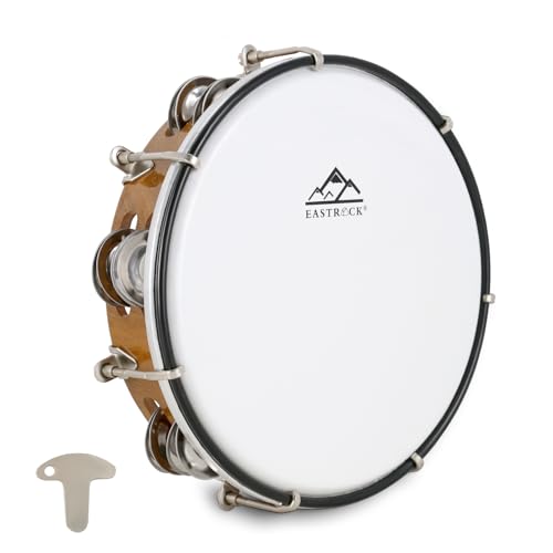 EASTROCK 8 inch Tambourine Adjustable for Adults Hand Held Plastic Tambourines Double Row Metal Jingles Percussion Musical Instrument 8 inch deep