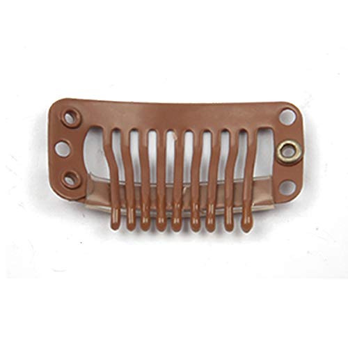 20Pcs Metal Snap Clips For Hair Extensions Diy Clip In On Hair Extension Wigs 9 Teeth 32Mm 1.2G/Pc Black Brown Beige Color (Light Brown) #TOP2