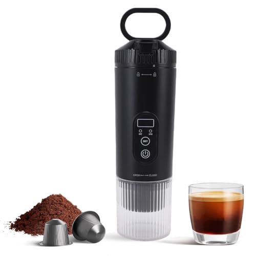YUEHISY Portable Espresso Machine, 21Bar Professional Pressure & 100W Fast Heating, Cordless Coffee Maker for DolceGusto Capsules and Ground Coffee (Black)
