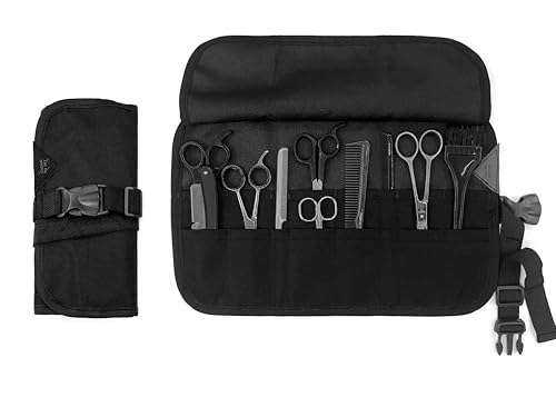 Under NY Sky Estojo Porta Tesoura - Salão de Beleza, Barbearia - Case Rolo Portátil em Lona Oxford para Corte de Cabelo, Pentes, Pincéis, Lápis Maquiagem - Barbeiro, Cabeleireiro, Maquiador - Preto