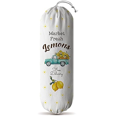 Hglian Cut Grocery Plastic Bag Holder Dispenser Market Fresh Lemons Buffalo Check Truck Shopping Trash bags Storage Container Organizer for Kitchen Farmhouse Hanging Decor Gifts for Women Cover