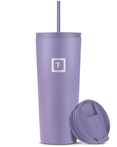 IRON °FLASK Classic Tumbler - Vacuum Insulated Stainless Steel Water Bottle, Double Walled, Drinking Cup, Insulated Travel Mug (Lavender, 24 oz Solid Lid)