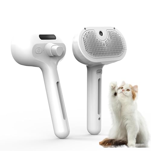 3 in 1 Dog Steam Brush for Shedding, Self-Cleaning Hair Remover with Water Tank, Cat&Dog Hair Remover, Cat Accessories, White Color