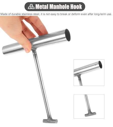 ZIMGOD Set of 2 Hook Lifting Tool for Manholes Drain Grate, Silver Stainless Steel Sewer Cover Lifters, Roller Shutter Door Pullers for Home Shop(73.5cm (29