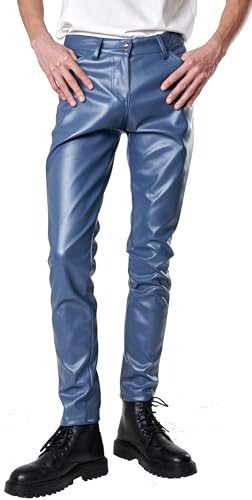 FEOYA Men's Skinny Faux Leather Pants Stretch Slim Fit Motorcycle Night Club Vintage Disco Pants