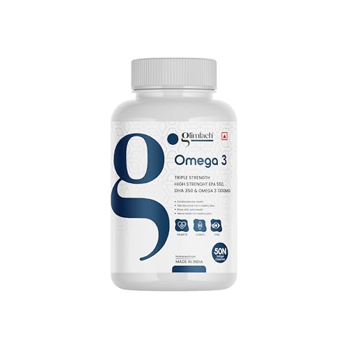 Image of GLIMLACH Omega 3 Fish Oil 1300mg Triple 3X Strength 50 Capsules- 550 mg EPA & 350 mg DHA for Heart, Joints & Brain Health