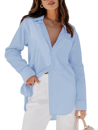 Womens Button Dress Shirt Long Sleeve Blouse V Neck