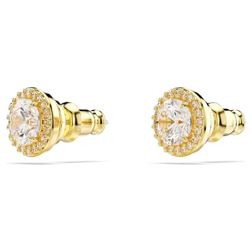 Swarovski Una Stud Earrings, Round Cut, Gold Tone, Gold-Tone Finished3