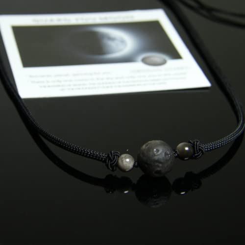 Silver Obsidian Moon Necklace - Meteorite Pendant - Adjustable Handmade Braid Necklace For Teen Girls - Matching Necklace Couple Necklace #TOP7