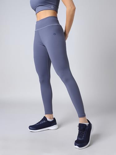 Image of TECHNOSPORT Women's Solid Slim Fit ELASTOPLUS Tights High Waist Polyester Gym Leggings for Yoga Running Workout UPF50+ Anti Odour