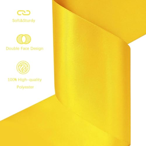 Image of Yellow Gold Satin Ribbon 4 inch X 15 Yards Polyester Ribbon for Gift Wrapping Very Suitable for Weddings Party Hair Bow Invitation Decorations and More