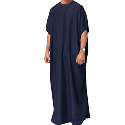 Robe Solid Color Middle East Dubai Arabic Dress Men Malaysian Thobe for Men's Shirt Round Neck Short Sleeves Muslim Abaya