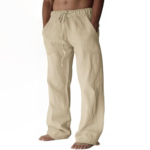 ZARLAN Breathable Men's Cotton Linen Pants Casual Lightweight Summer Beach