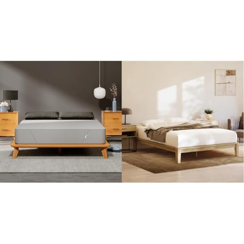 Siena 14” Twin XL Mattress & 2 Bonus Pillows with Bamboo Bed Frame - Natural Color - Medium Firm Memory Foam - Premium Pressure Relieving Layers - Easy Tool Free Set Up - Holds Up to 500 Pounds