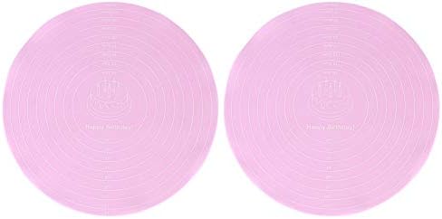 2PCS Silicone Baking Mat with Measurements for Cake Turntable Stand, Non‑Stick Round Silicone Dough Rolling Mat Baking Pastry Pad Sheet Liner