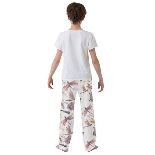 Dragonfly Butterfly Watercolor Boys Long Pants Soft Trousers Elastic Waist Kids Lounge Bottoms with Pockets S-XL3